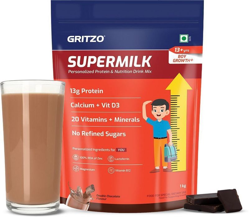 Gritzo SuperMilk Growth+ 13g Protein Powder, Double Chocolate - Image 2