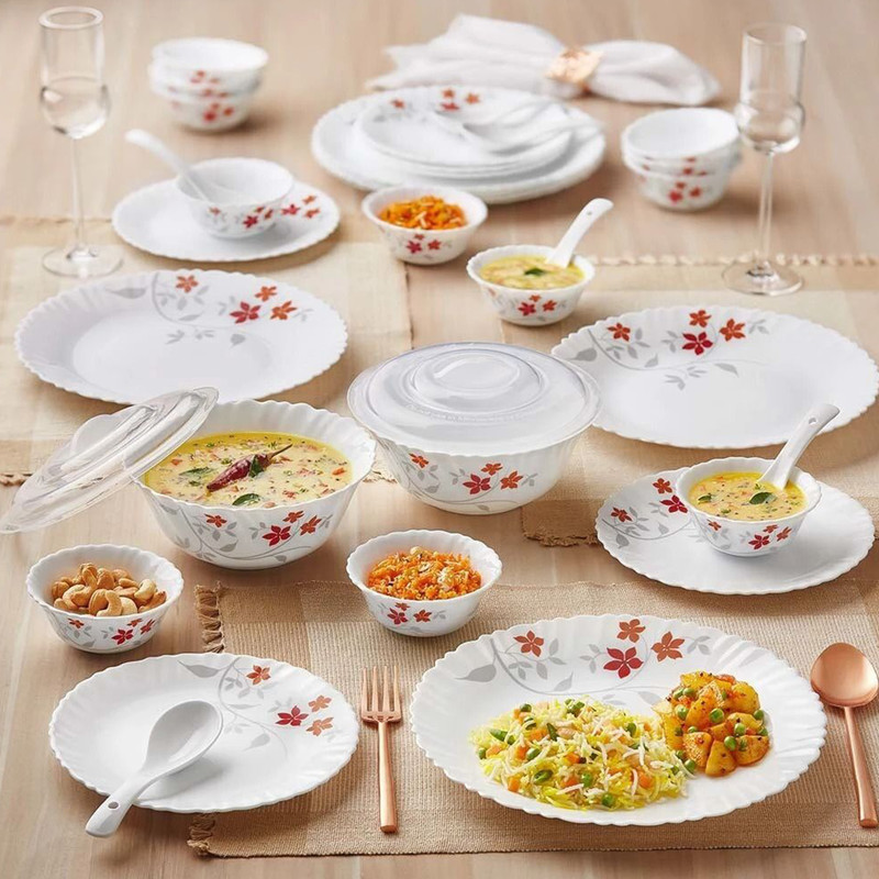 Pack of 34 Opalware 34 N D/SET ROSALIE GALAXY Dinner Set (Orange, Red, Grey, Microwave Safe)