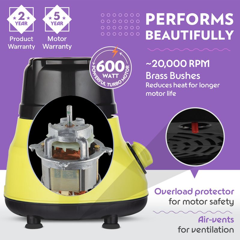 BOROSIL Max 500W Mixer Grinder Yellow - Image 5