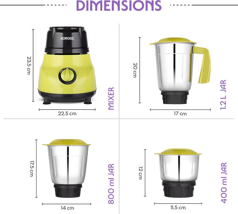 BOROSIL Max 500W Mixer Grinder Yellow - Image 3