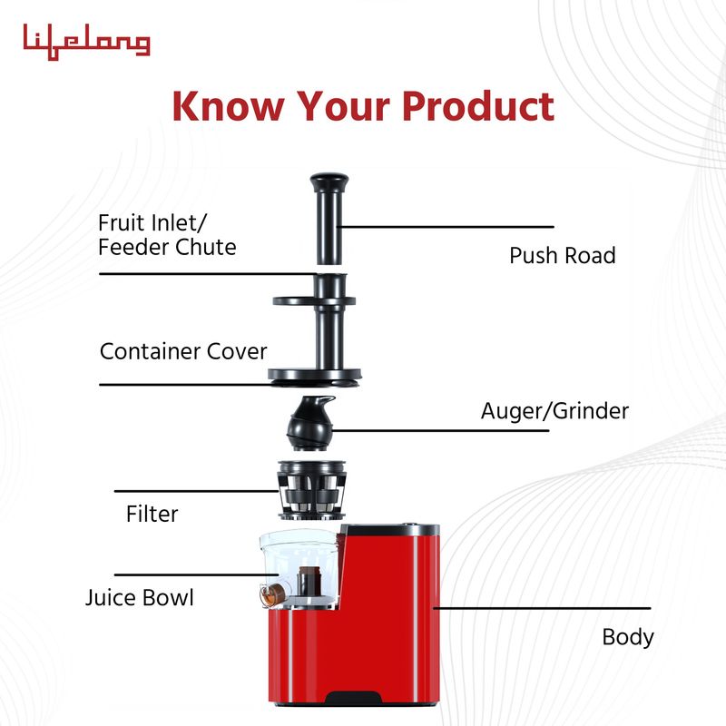 Lifelong Mastiquer 180W Juicer Red - Image 4