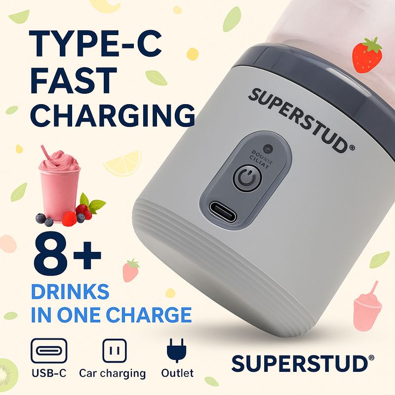 SUPERSTUD Blender Juicer Mixer Rechargeable Portable Smoothie Blender 50 W Mixer Blender (BLENDXJET | 2 Jars | Grey) - Image 5