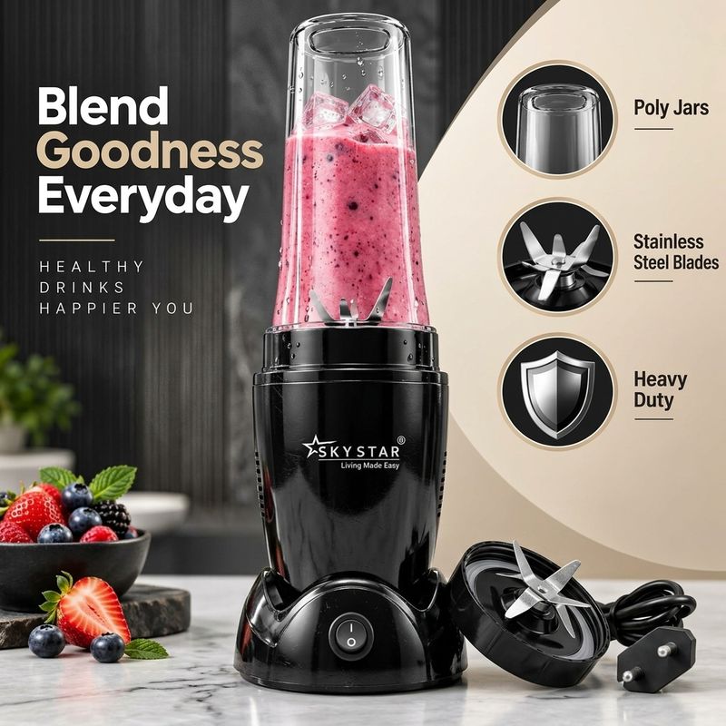 Skystar 2 Jar Black Bullet Nutri 750W Juicer Mixer Grinder - Image 6