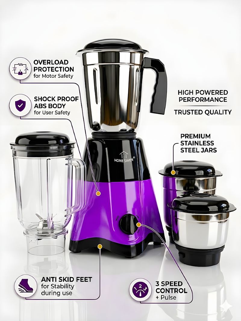 HOME SAVER PurpleStorm 750 W Mixer Grinder - Image 3