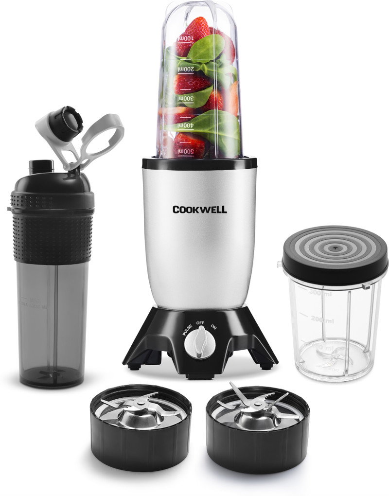 cookwell Bullet 600 W Juicer Mixer Grinder (Push + Knob | 3 Jars | Midnight Black)