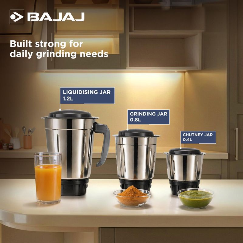 Bajaj GX 1 500W Mixer Grinder, 3 Jars, Blue - Image 4