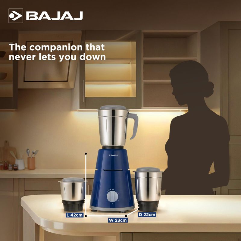 Bajaj GX 1 500W Mixer Grinder, 3 Jars, Blue - Image 5
