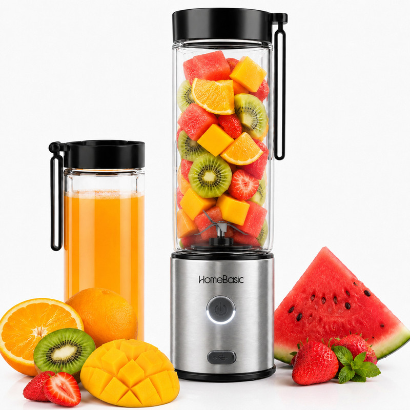 HOMEBASIC Portable Blender 450ml | USB Rechargeable | Glass Jar | Smoothies & Juices 700 W Juicer Mixer Grinder Portable Blender Juicer | 1 Jar | Blac