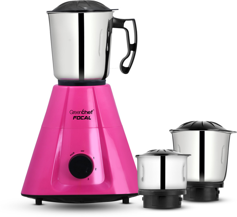 Greenchef pink 600 W Mixer Grinder (Focal | 3 Jars | Pink)