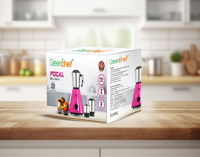 Greenchef pink 600 W Mixer Grinder (Focal | 3 Jars | Pink)