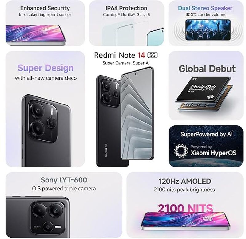 Redmi Note 14 5G 128GB 8GB RAM Titan Black - Image 3