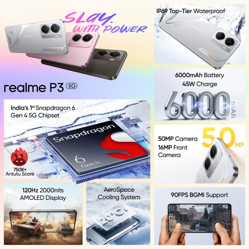 realme P3 5G 128GB 8GB RAM Space Silver - Image 3
