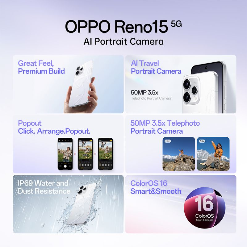 OPPO Reno15 5G 256GB Glacier White - Image 3