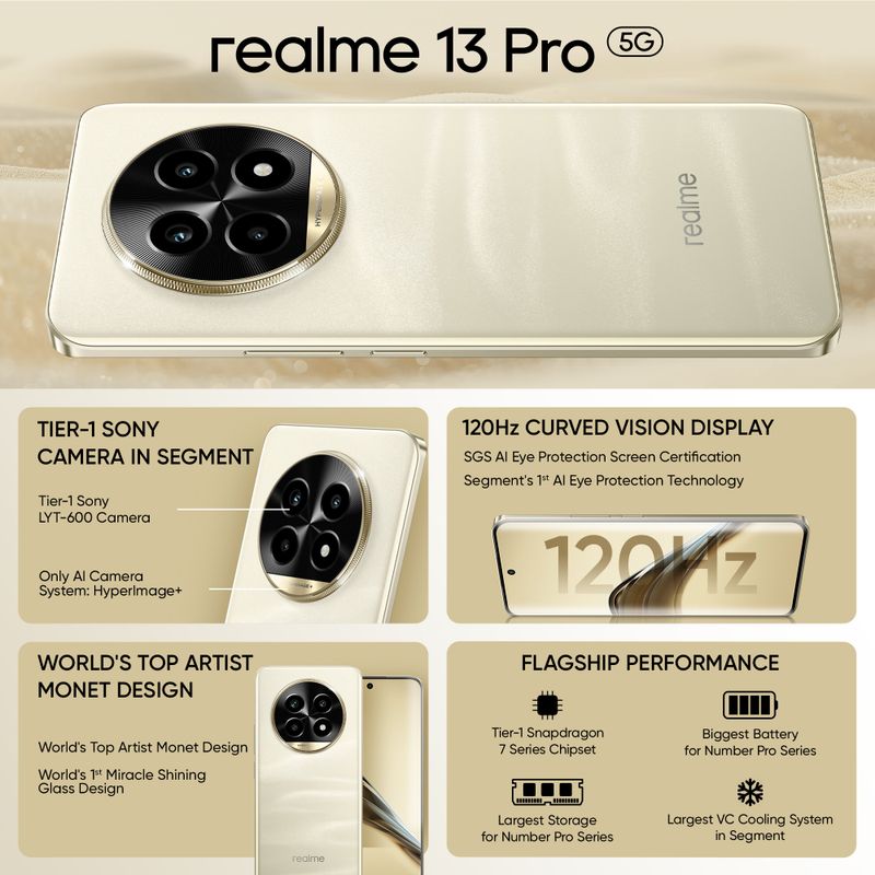 realme 13 Pro 5G 512GB Monet Gold - Image 4
