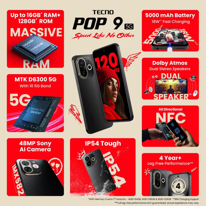 Tecno Pop 9 5G 128GB 4GB RAM Blue - Image 3