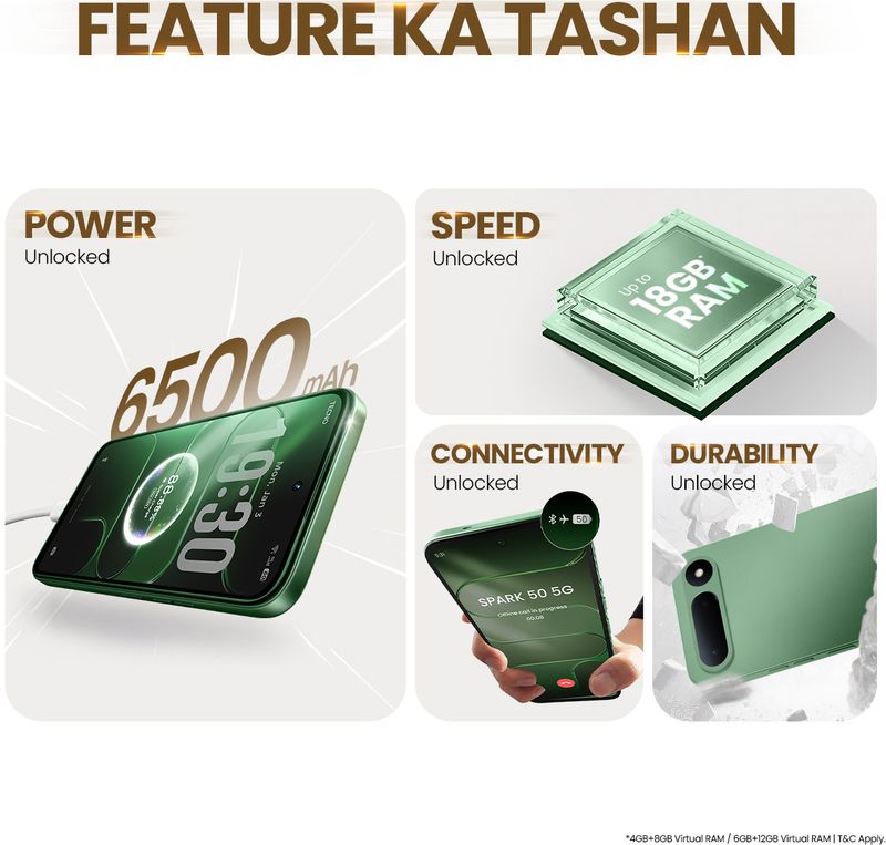 Tecno Spark 50 5G 128GB 4GB RAM Mint Green - Image 3
