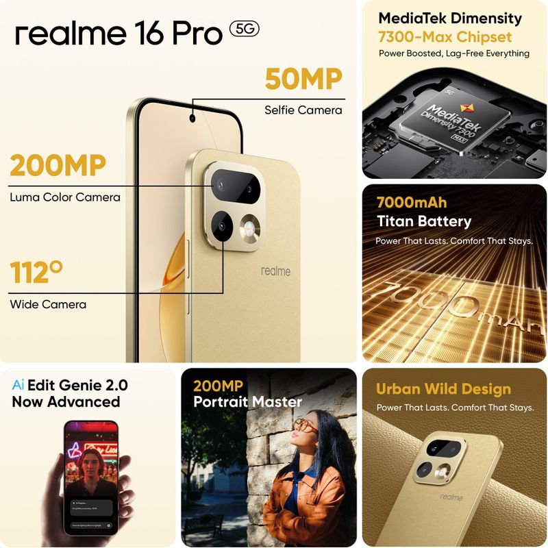 realme 16 Pro 5G 256GB 8GB RAM Gold - Image 3
