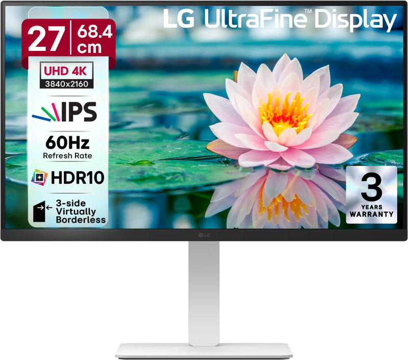 LG Ultrafine 68.0 cm (27 inch) 4K Ultra HD IPS Panel with HDR10, DCI-P3 90%, Adjustable Stand, 3-Side Borderless Design, Computer Monitor (27US550-WB.