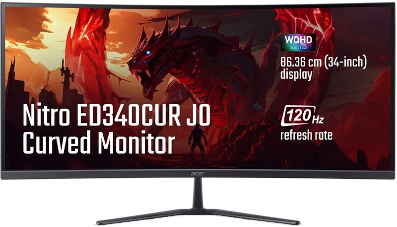 Acer 87.0 cm (34 inch) Curved WQHD IPS Panel UM.CE3SS.001 Gaming Monitor (ED340CUR J0) AMD Free Sync, Response Time: 1 ms, 120 Hz Refresh Rate