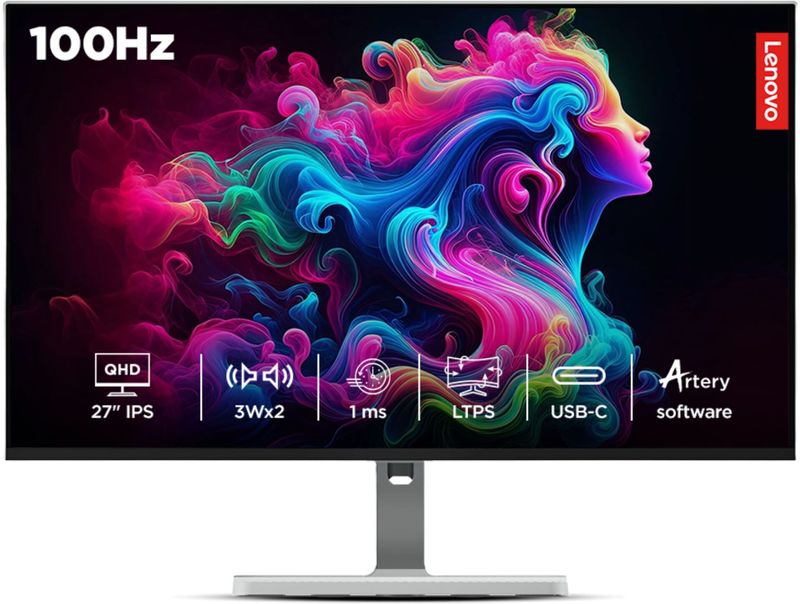 Lenovo L-Series 68.58 cm (27 inch) Quad HD LED Backlit IPS Panel with 99% sRGB, 90% DCI-P3, 4x USB-A, 1xUSB Type-C, 2xHDMI 2.1, 1xDP 1.4, Tilt/Swivel/Pivot/Height Adjustable Stand, 3WX2 Inbuilt Speakers, Customization Artery, Smart Display Monitor (L27h-4A) (AMD Free Sync, Response Time: 1 ms, 100 Hz Refresh Rate)