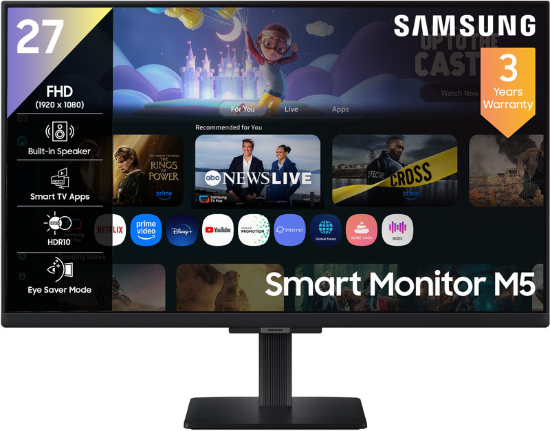 Samsung M5 68.61 cm (27 inches) Full HD LED Backlit IPS Panel with Samsung TV Plus, Speakers, Adaptive Sound, Wi-Fi, HDMI, Bluetooth, Screen Mirroring