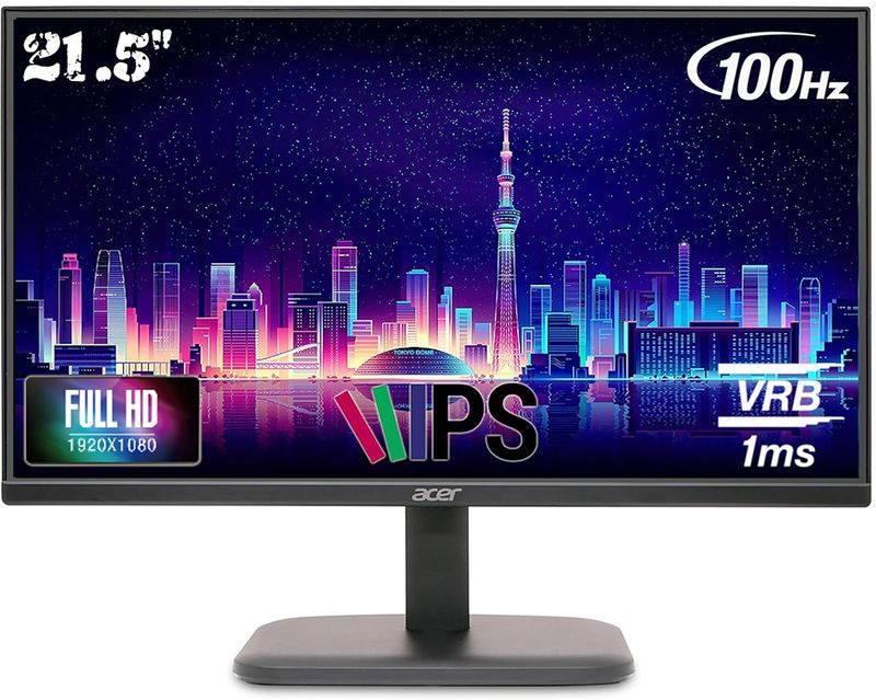 Acer EK Series 54.61 cm (22 inch) Full HD LED Backlit IPS Panel with 99% sRGB, HDMI & VGA Ports, Eye Care Monitor (EK220Q) (AMD Free Sync, Response Time: 1 ms, 100 Hz Refresh Rate)
