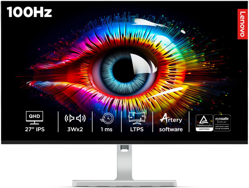 Lenovo L-Series 68.58 cm (27 inch) Quad HD LED Backlit IPS Panel with 99% sRGB, 90% DCI-P3, 2xHDMI 2.1, 1xDP 1.4, Tilt/Swivel/Pivot/Height Adjustable 