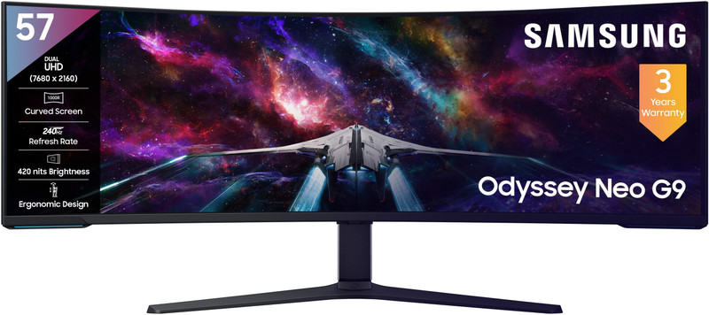 Samsung Odyssey Neo G9 144.81 cm (57 inches) Curved DUHD VA Panel with HDR10+, Quantum Mini LED, USB, DP, HDMI Ports, Height Adjustable Stand Gaming M