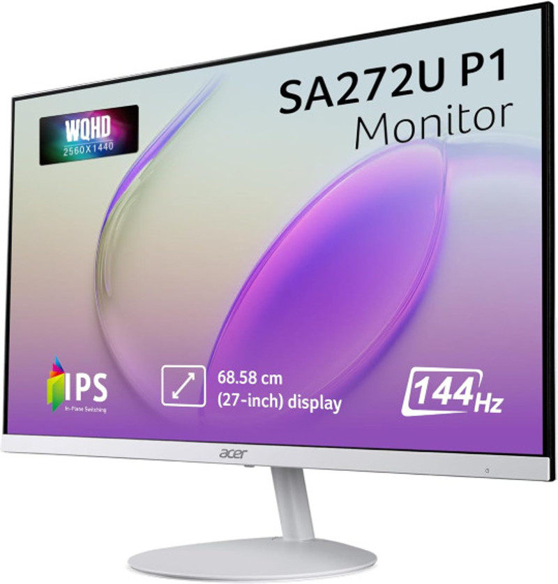 Acer SA 68.58 cm (27 inch) WQHD LED Backlit IPS Panel Monitor (SA272U P1) Frameless, AMD Free Sync, Response Time: 1 ms, 144 Hz Refresh Rate