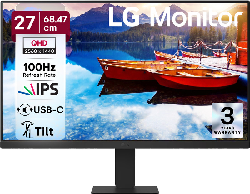 LG QHD 68.0 cm (27 inch) Quad HD LED Backlit IPS Panel with sRGB 99% (Typ.), HDR10, USB-C with PD 15W, HDMI, Head Phone Out, Reader Mode, Flicker Safe