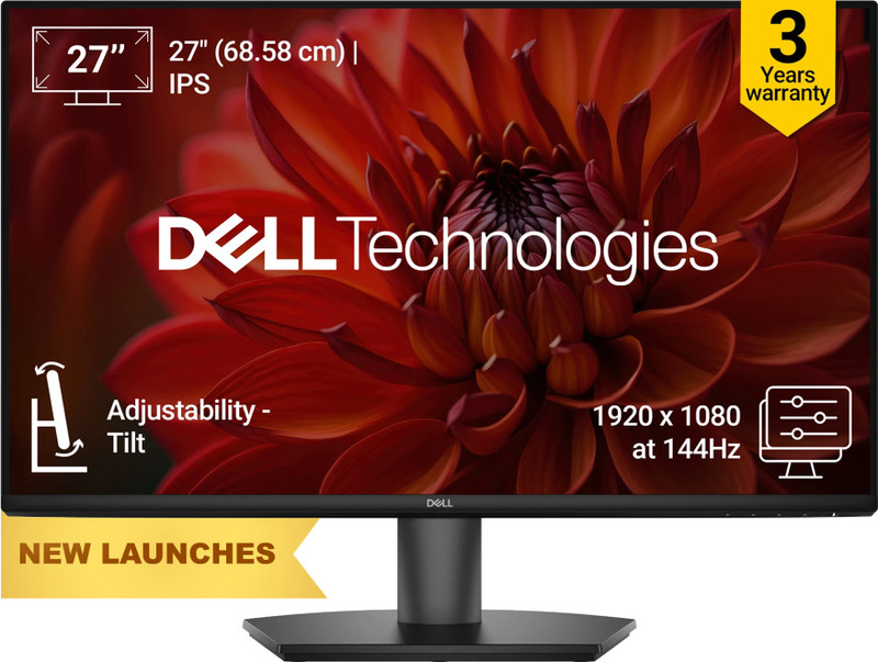 DELL SE Series 68.58 cm (27 inch) Full HD LED Backlit IPS Panel with Contrast 1000:1, Tilt Adjustment, 300 cd/m2 Brightness, AMD FreeSync, 2*HDMI, Ant
