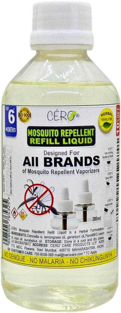 CERO Herbal Mosquito Guard REFILL LIQUID for Vaporiser Machines of All Brands (200ml) Mosquito Vaporiser Refill 5 x 40 ml
