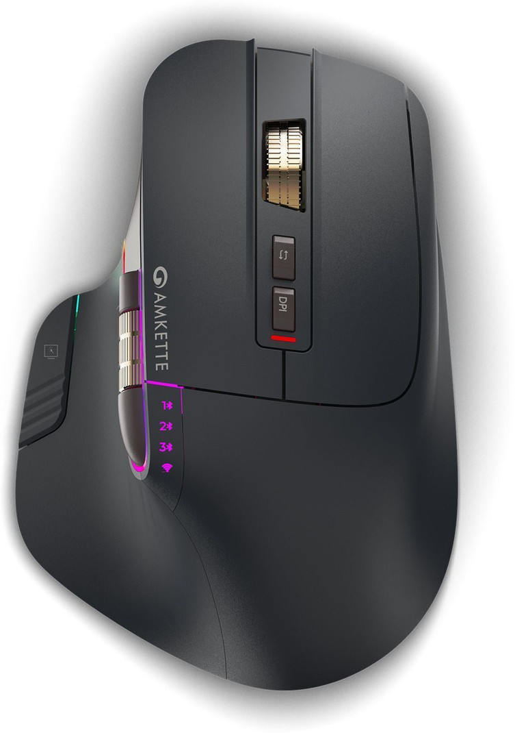 AMKETTE XS Series Flow Plus Ergonomic Optical Mouse (2.4GHz Wireless, Bluetooth, Black)