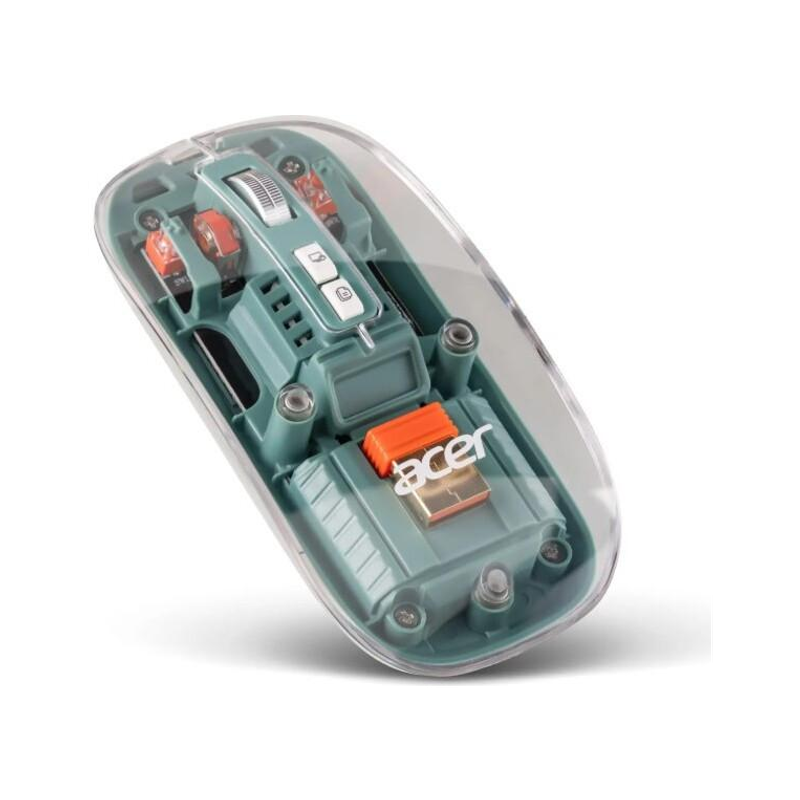 Acer ZC.A01SI.2DS Ambidextrous Optical Mouse Clearview Transparent, with Triple-Mode Connectivity, Silent Click Tech, Metal Scroll Wheel,1600 DPI Opti