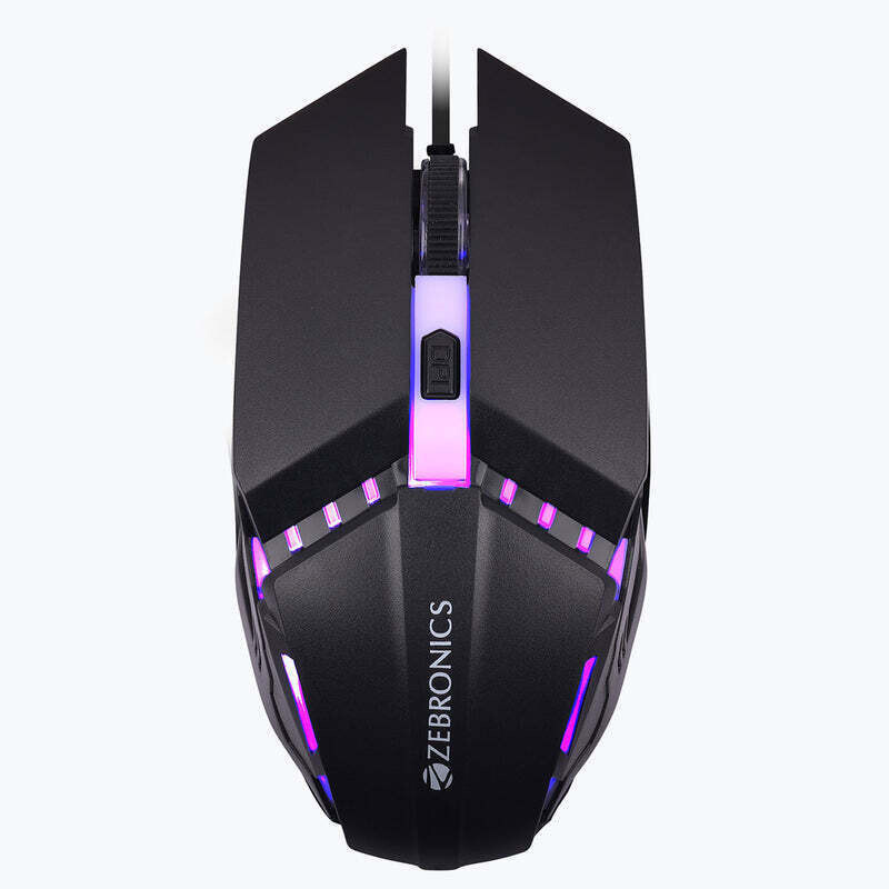 ZEBRONICS Zeb Phero Wired Ambidextrous Optical  Gaming Mouse DPI Switch, High Precision, Plug & Play, 4 Buttons (USB 2.0, RAINBOW LED)