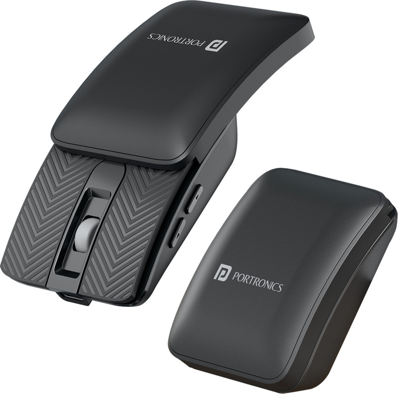 Portronics Toad Fold Wireless Bluetooth Mouse,Dual Wireless (BT + 2.4 GHz), Foldable Mouse Ambidextrous Optical Mouse Bluetooth, 2.4GHz Wireless, Blac