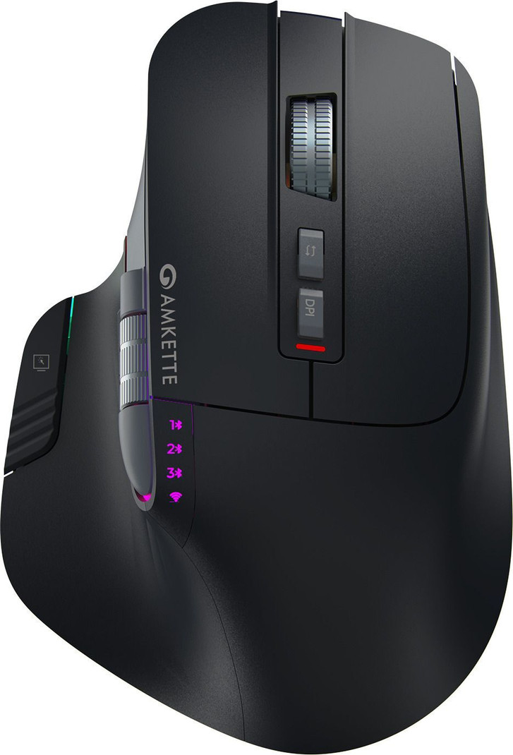 AMKETTE XS Series Flow Ergonomic Optical Mouse Multi-Device 3200 DPI Rechargeable, Side Scroll, RGB Lighting, 8 Buttons 2.4GHz Wireless, Bluetooth, Bl