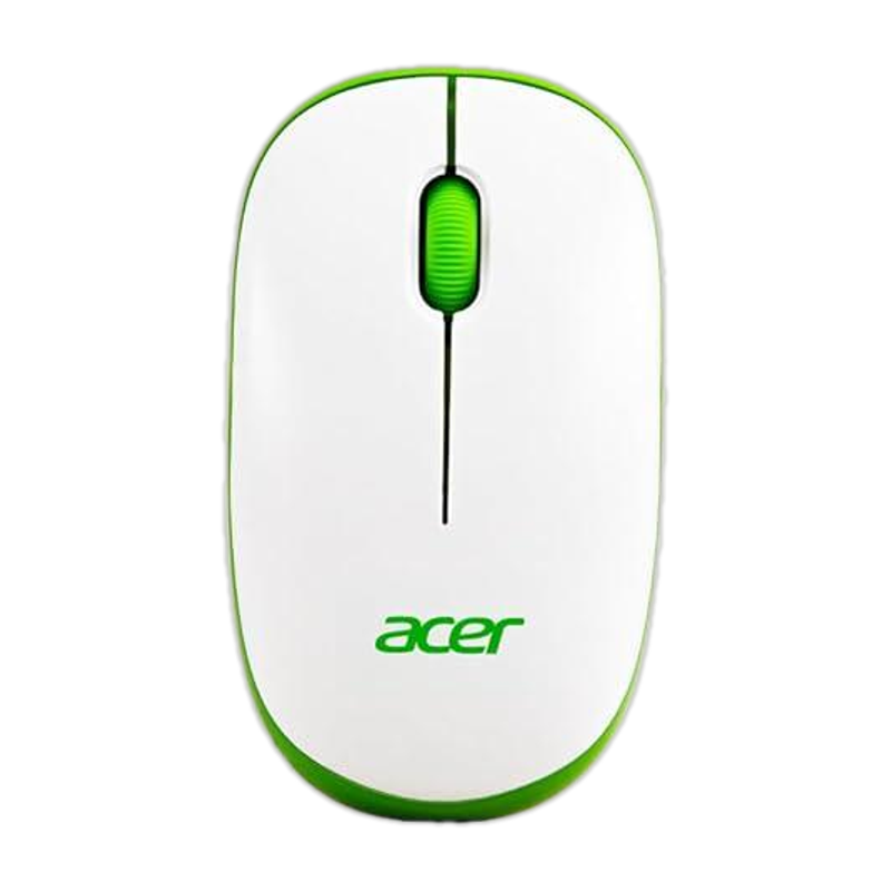 Acer ACR-WRLS/ Wireless Mouse Ambidextrous Optical Mouse ACR-WRLS,1600 DPI, with Soft side grip, Plug-and-Play (2.4GHz Wireless, White, Green)