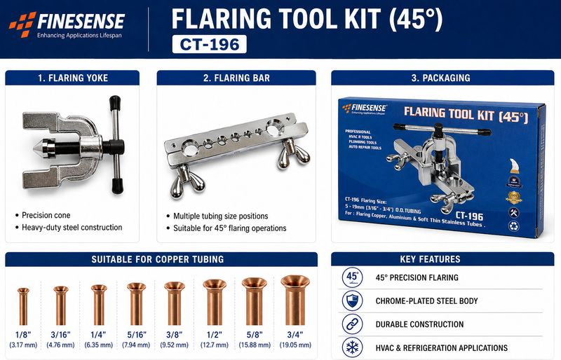 Fine Sense 45° Flaring Tool Kit for HVAC Copper Pipe - Image 3