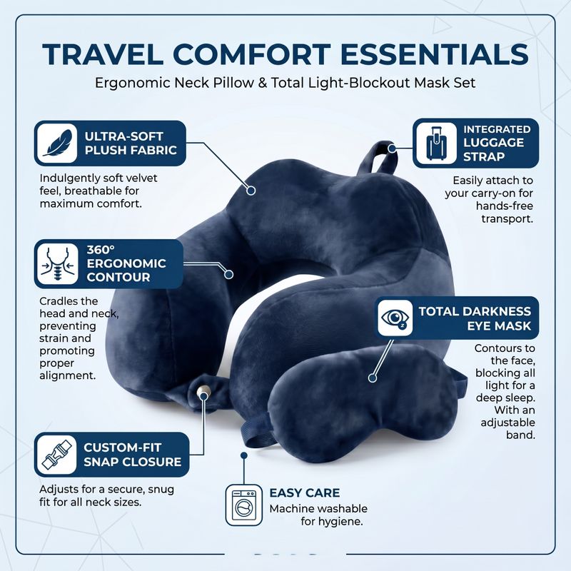 Vibento Travel Neck Pillow with Eye Mask - Image 4