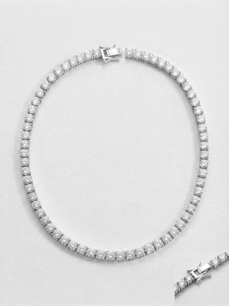 Priemium Silver-Tone Stone Studded Tennis Chain Necklace for Men - Image 6
