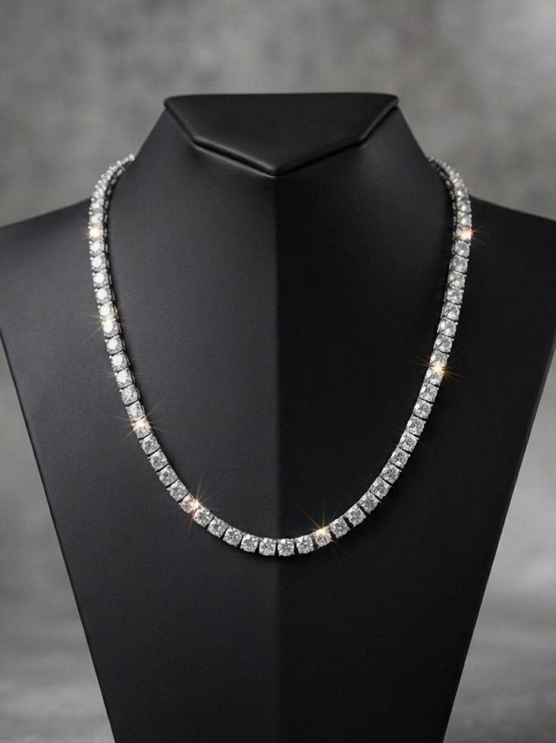 Priemium Silver-Tone Stone Studded Tennis Chain Necklace for Men - Image 2