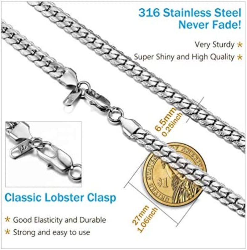 Litchi 316L Stainless Steel Silver Chain for Men - Image 3