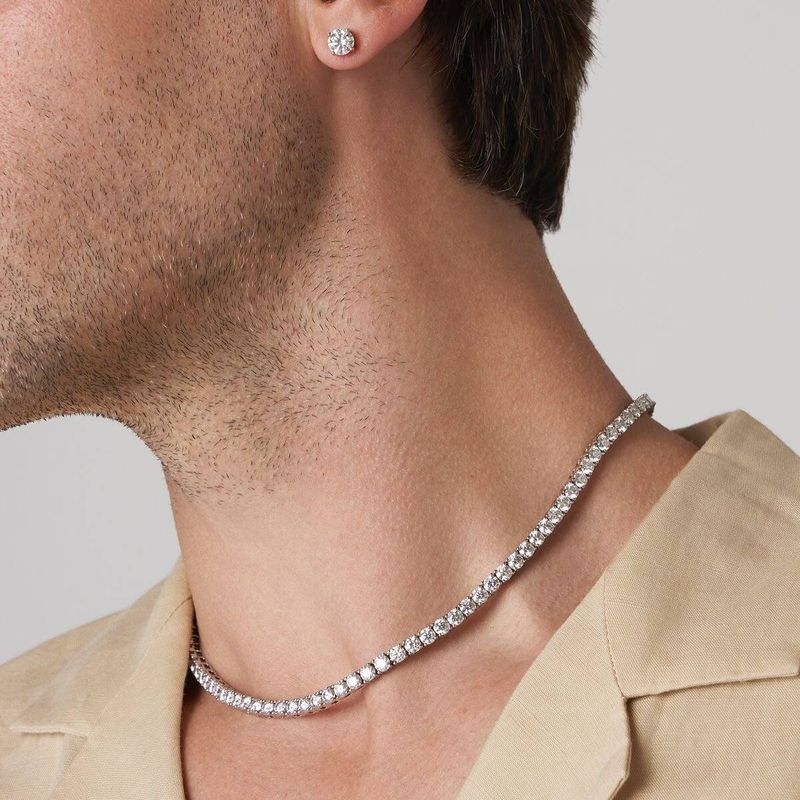 Priemium Silver-Tone Stone Studded Tennis Chain Necklace for Men - Image 5
