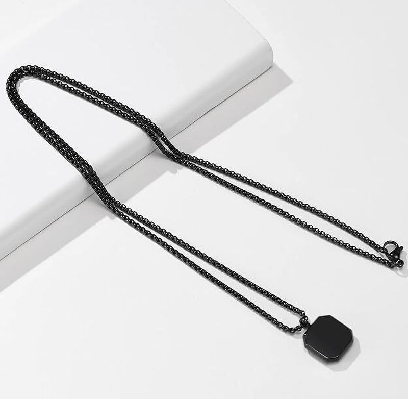 RGBrnd Minimalist Bar Chain Necklace âNew Bar Pandent Stainless Steel Black Pendant Silver Plated Alloy Chain - Image 5