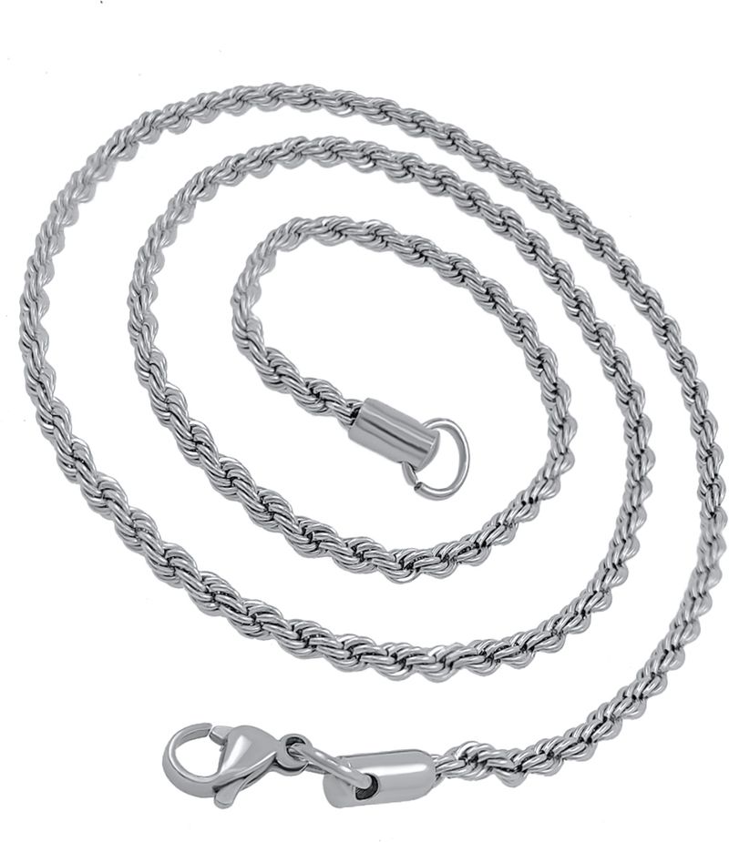 Saizen 24 Inch Silver Stainless Steel Rope Chain Necklace - Image 6