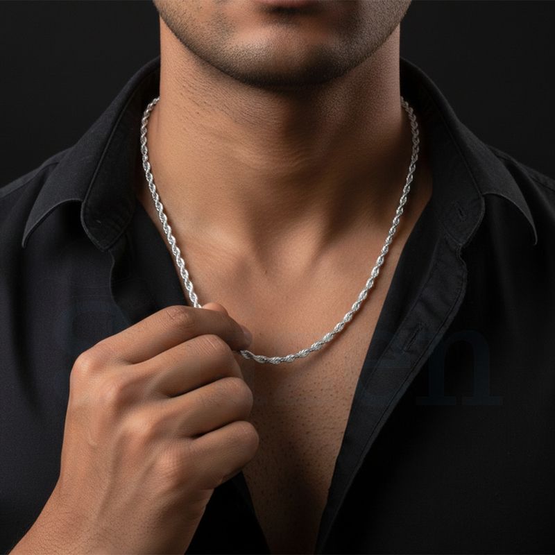 Saizen 24 Inch Silver Stainless Steel Rope Chain Necklace - Image 4
