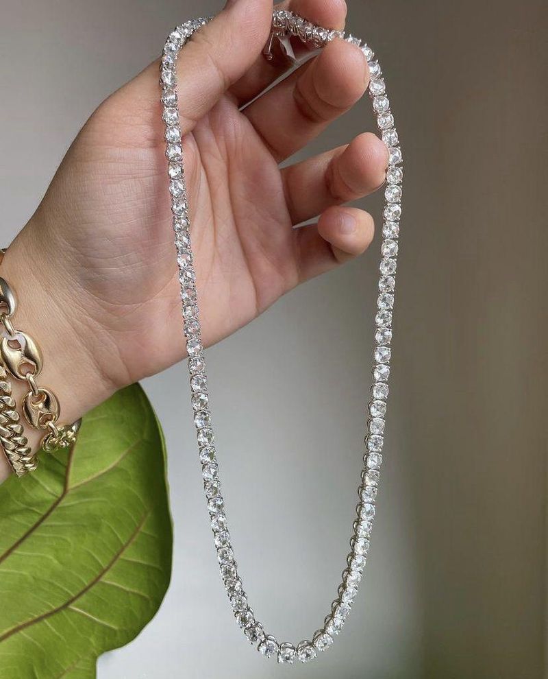 Priemium Silver-Tone Stone Studded Tennis Chain Necklace for Men - Image 3