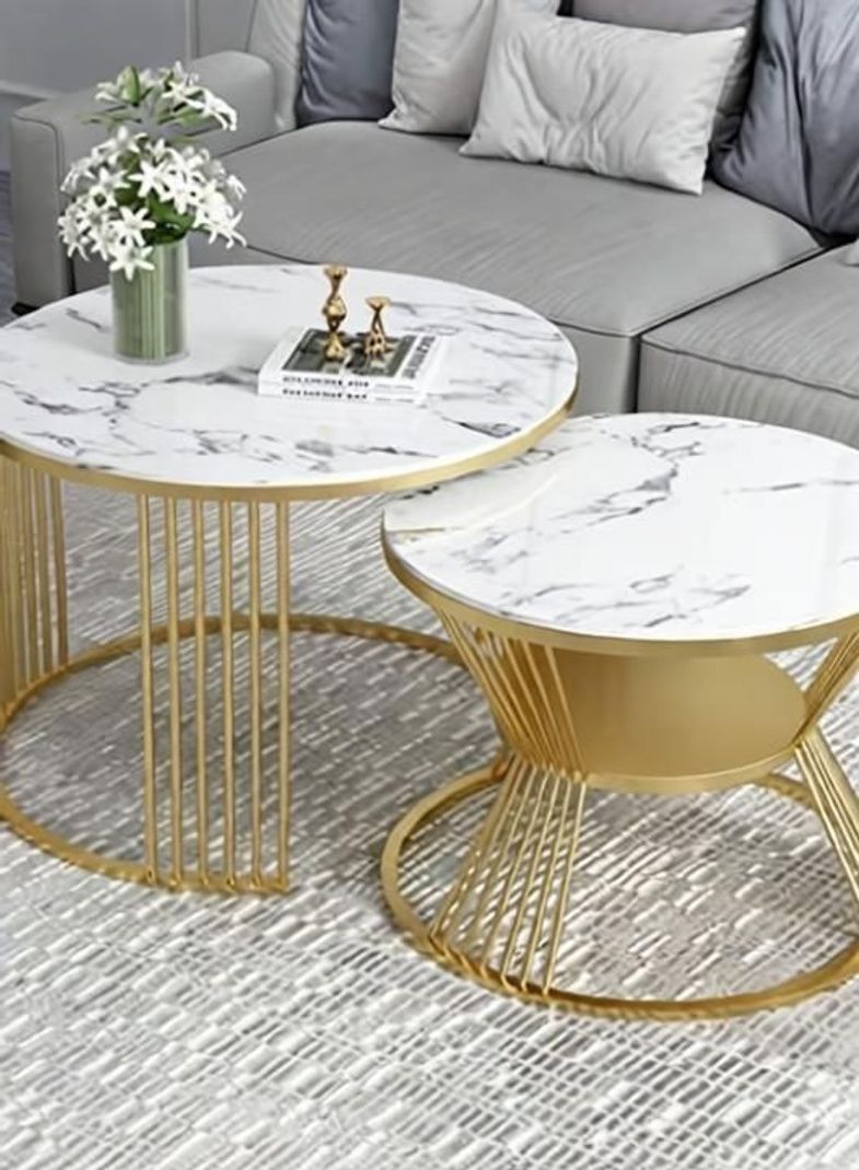 Unique Arts Shoppee Metal Nesting Tables Set of 2, White & Golden - Image 5