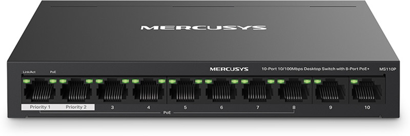 Mercusys MS110P 10 Ports 100 Mbps Unmanaged Network Switch Black